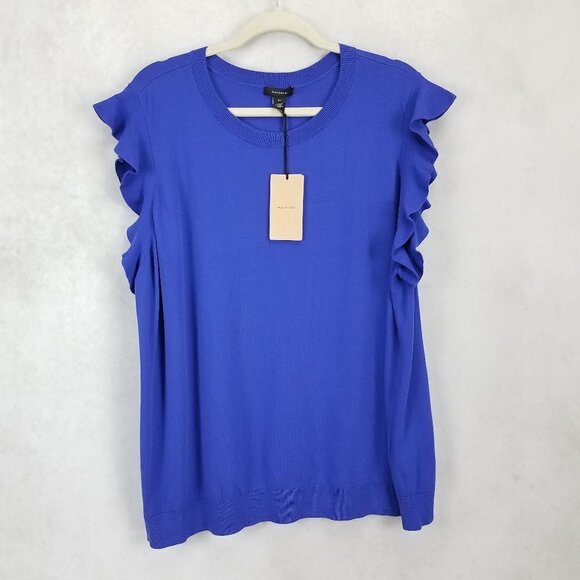 NEW Halogen Nordstrom Plus 4X Short Ruffled Sleeve Knit Top in Blue Clematis - Picture 1 of 8